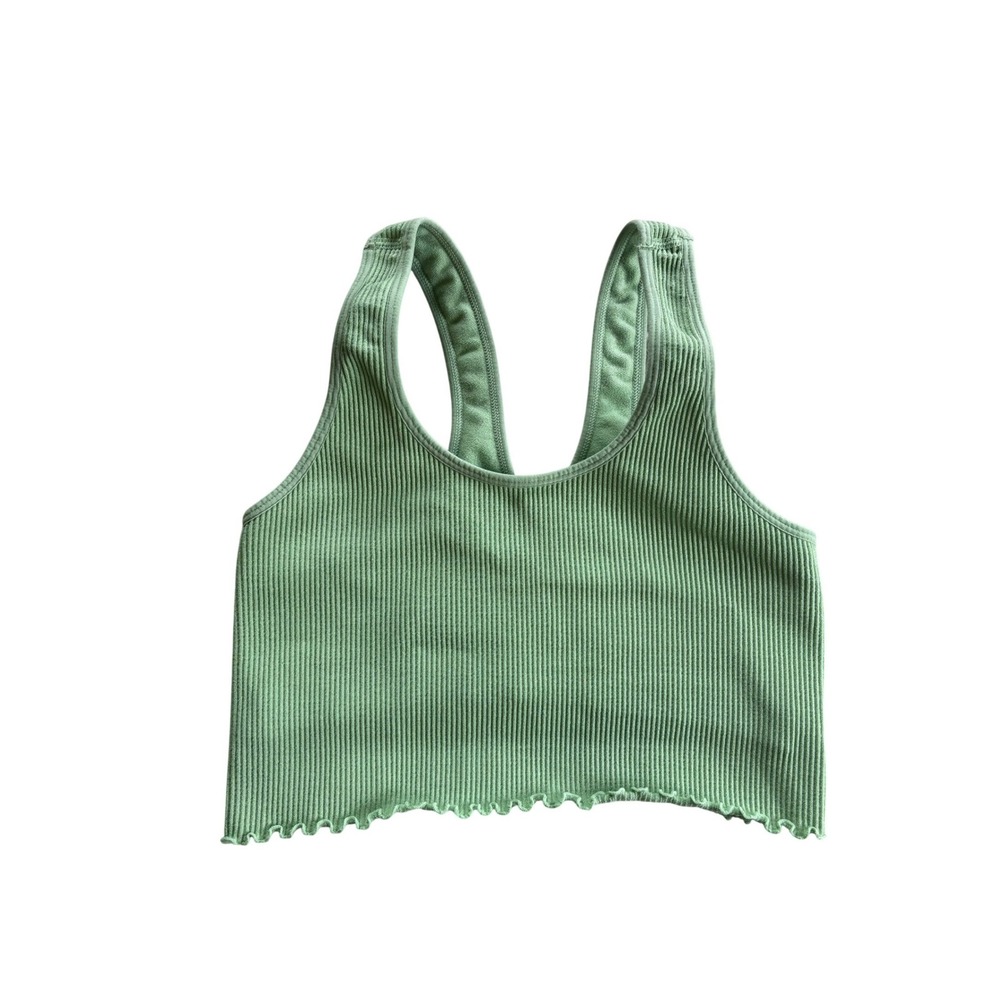 Spiritual Gangster Women Green Ribbed Seamless Crop‎ Tank Top M/L